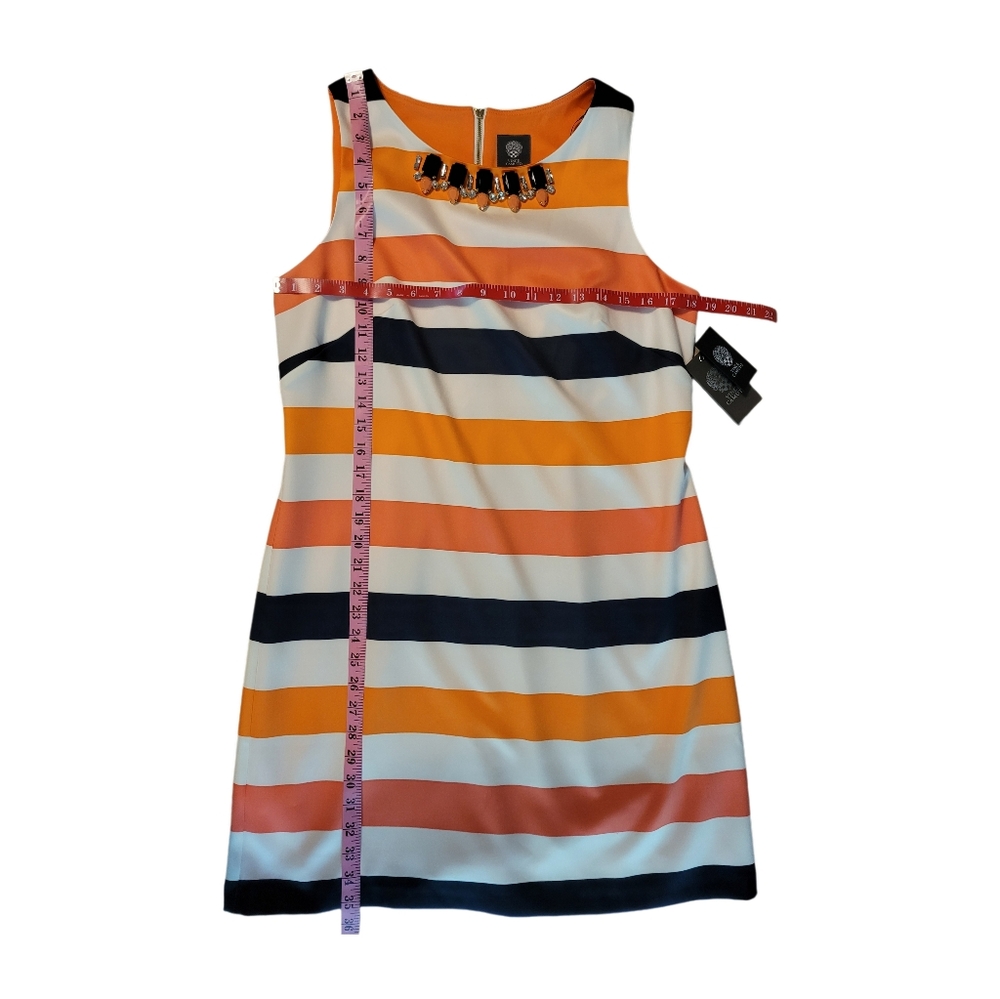 Vince Camuto Jeweled Neckline Striped Satin Shift Dress Sz 10 New With Tag - Picture 10 of 12